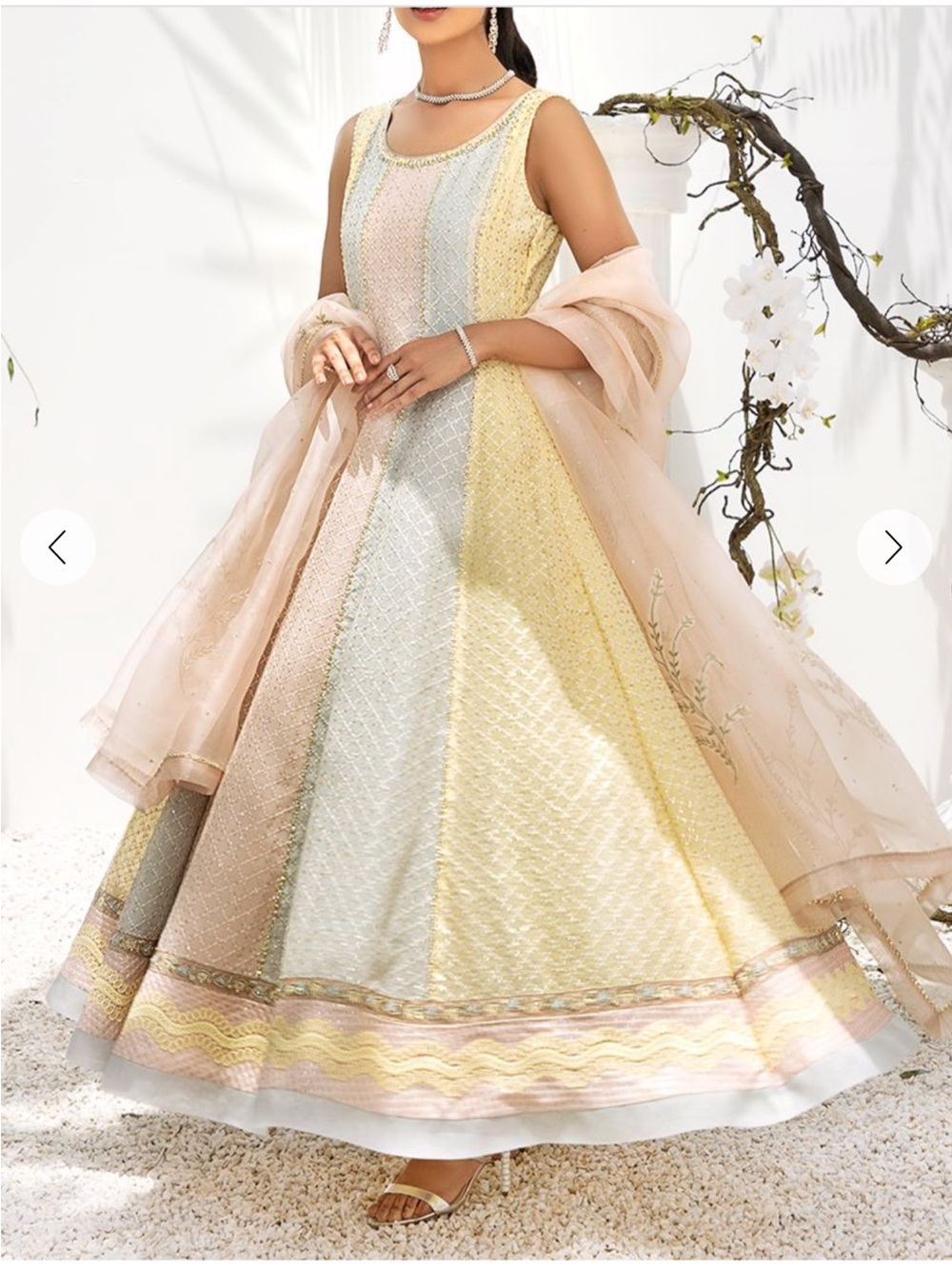 Farida Hasan Pastel Sorbet Peshwas Dress with Sheer Dupatta and pyjama